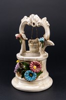 V. Bassano, Italian, hand-painted porcelain small fountain, decorative fountain with bucket