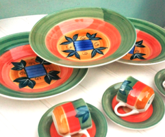 Pasta plate, coffee cup, saucer with plate 9 pcs together