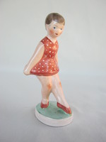 Retro ... Applied art ceramic figurine nipp little girl in a polka dot dress