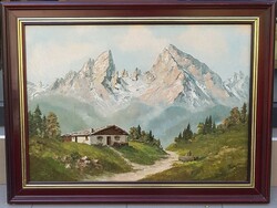 Ism. festő : Alpesi táj, 50x70 cm.,29eft.