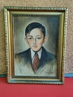 Pintér 1943 Gyerek portré Gyönyörű kidolgozású magyar festmény!