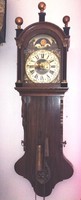 Antique large three-weight half-baked, painted Dutch wall clock