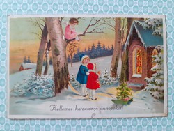 Old Christmas postcard 1939 postcard with children's angel drawings