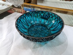 Silver-plated bowl with old glass insert