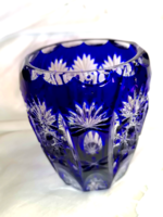 Retró kék ajkai ólomkristály váza