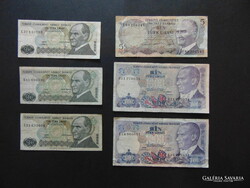 Törökország lira bankjegy 6 darab LOT !