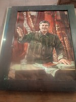 Régi Sztálin plakát fa keretben