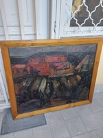 Fábián '967, hátulján szignózott festmény, olaj, vászon, 80x100 cm+ keret, restaurált