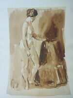 Sümegi Vera diópác akvarell festmény, akt, mérete kb.A4-es