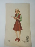 Sümegi vera watercolor painting, fashion, size approx. 15X30cm
