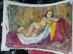 Sümegi vera watercolor painting, nude, size approx. A3