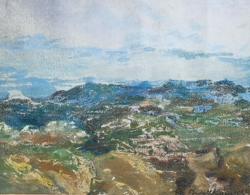 Bede István: Forró nyár, 1957 (olajfestmény keretben 40x44 cm) hegyek, természet