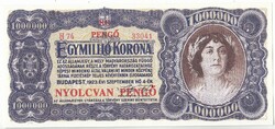 Magyarország 1.000.000 korona / 80 pengő REPLIKA 1923 UNC