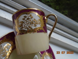 Embossed gold enamel flower pendant with patterns Japanese burgundy cream porcelain coffee cup coaster
