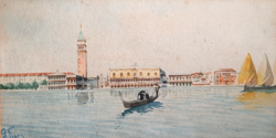 Doge's Palace, Venice (antique watercolor, unidentified mark, 15x29 cm) cityscape, Italy