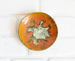Mini orange retro ceramic wall plate - industrial artist wall plate, wall decoration in the style of Béla Mihály