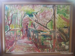 Barta Mária: Parkban      Olaj, vászon, 60 x 80 cm + keret