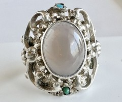 322T. 1 Forintról! Antik 925-ös ezüst gyűrű, Holdkővel és 2 Türkizzel ékesítve, kézi munka, 6,8 g!
