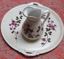 Old Art Nouveau painted porcelain jug with tray