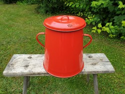 Enameled old 10 l vintage red iron enameled lidded bucket greased bucket 10 liters