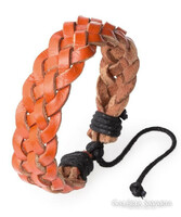 Orange braided bracelet, made of natural leather, unisex.