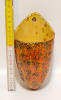 Tófej, barna, narancssárga mázas kerámia fali virágtartó (2288)