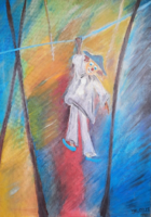 Acrobatic clown, 1996 (oil, canvas, 70x50 cm) circus scene, modern, contemporary