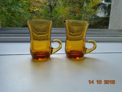 2 French Reims amber glass, thick-walled glasses with ears