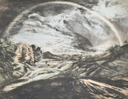 Elizabeth Weil of Asód: rainbow (etching) landscape, light phenomenon in the sky