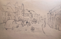 Modern street scene with cars - pen drawing (36x44 cm) kóvás?