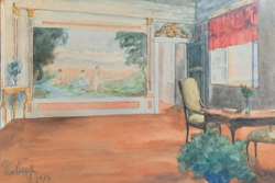 Salon interior, 1924 (watercolor, framed 29x39 cm) Unidentified Lászlóffy? Lórántffy?
