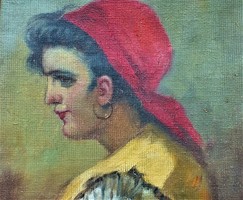 Artwork from Nagybánya, Lajos Szkilá, female portrait, 48x38 oil on canvas