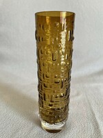 Retro borostyán színű üveg váza 21 cm