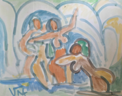 Miklós Cs. Németh: bathing orgy (63x80 cm) watercolor