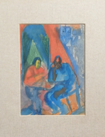 Sketch by Armand Schönberger (watercolor): people sitting at a table - scene, portrait