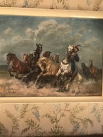 Viski János festménye  Ménest hajtó csikós fehér lovon