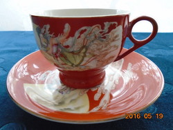 Dekoratív hölgy mintával korall színű teás csésze alátéttel