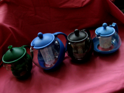 Colorful retro space age tea jugs from Jena with filter