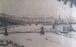 Chain Bridge - miniature etching on silk (33x43cm) souvenir - Budapest, Danube, Parliament
