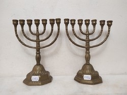 Antik 2 darab réz Judaika zsidó 7 ágú gyertyatartó menora menóra gyertya tartó 215 5843
