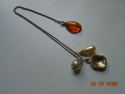 Silver-plated necklace with amber, pearls and gold-plated holder