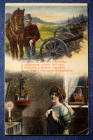 Antik katonai  litho romantikus  képeslap   I. vh