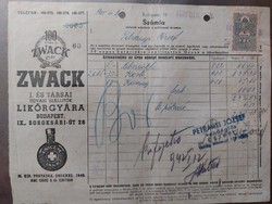 Zwack fejléces számla 1941-ből