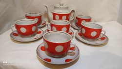 Pöttyös nosztalgikus porcelán kávés készlet teás készlet 6 személyes
