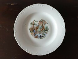 Arpo Romanian porcelain children's bowl, plate, fairytale princess pattern, little girl, frog, Cinderella, Snow White, child