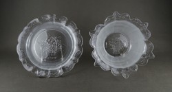 1J933 old glass bowl table center serving bowl tray 2 pieces