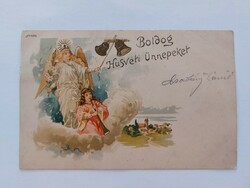 Old Easter postcard 1900 postcard angel bell trumpet