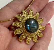 925 Silver 14k gold-plated necklace with labradorite stone pendant