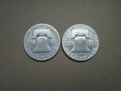 2 x USA ezüst Franklin fél dollár - 1951 & 1963 Ag - 2 db