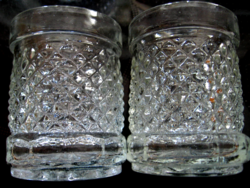 Pair of vintage diamond-patterned candle holders, offerers and glasses